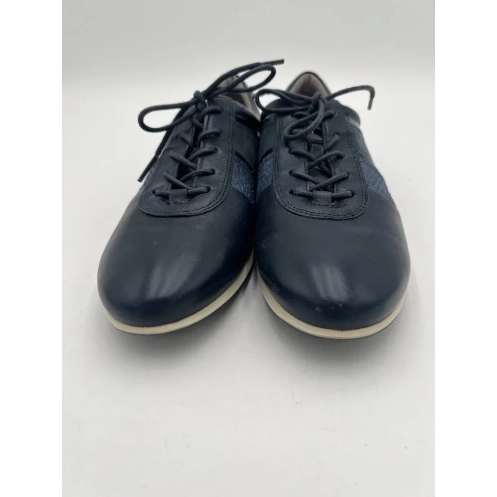 Ecco Touch Navy Leather Sneakers Women 40 US 9-9.5 Lace Up Comfort Walking Shoes